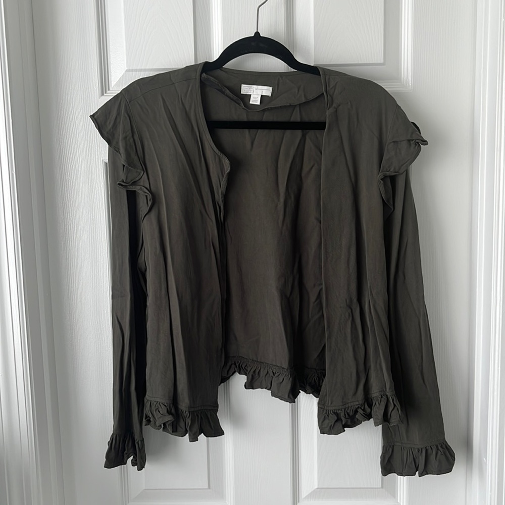 Cropped Olive Green Ruffle Jacket